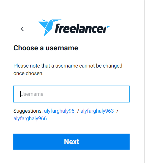 اختيار اسم المستخدم نوع الحساب على Freelancer